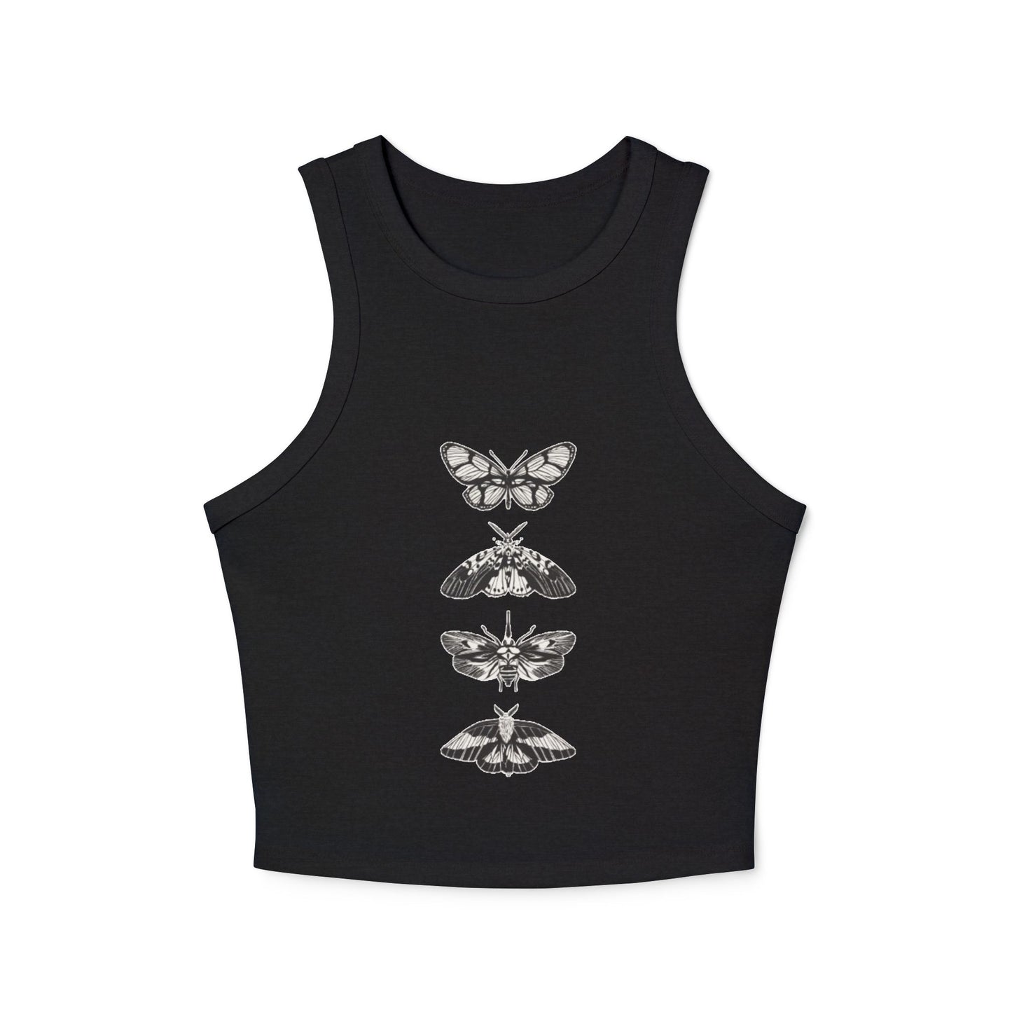 Micro Rib Racer Tank Top with Vintage Butterfly Design - The Boring New