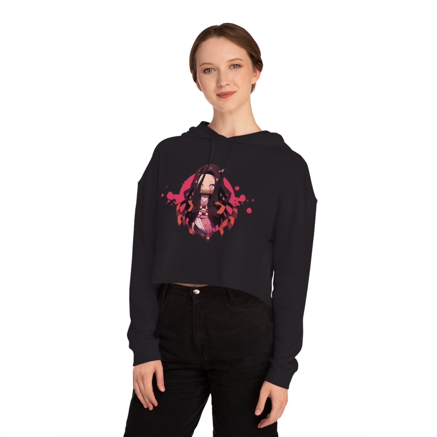 Cute Anime-Inspired Women's Cropped Hooded Sweatshirt - The Boring New
