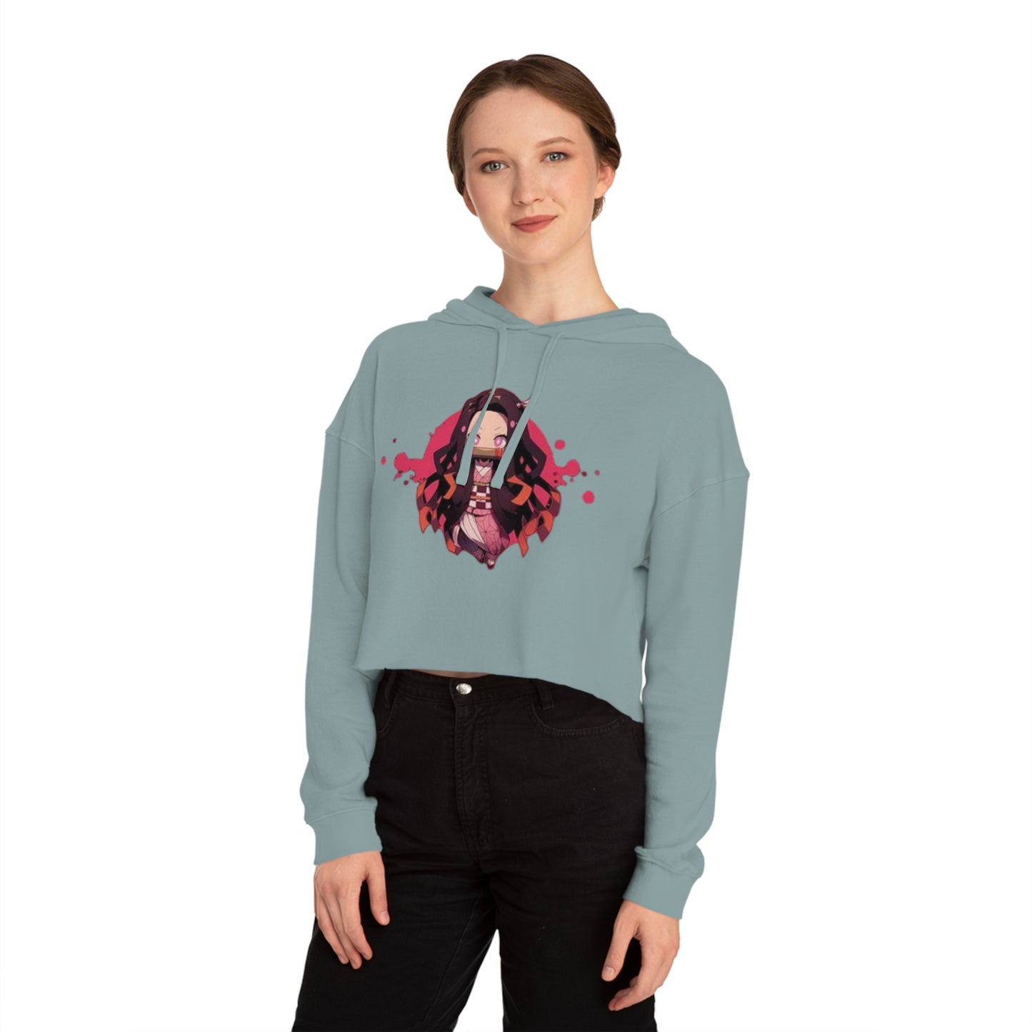 Cute Anime-Inspired Women's Cropped Hooded Sweatshirt - The Boring New