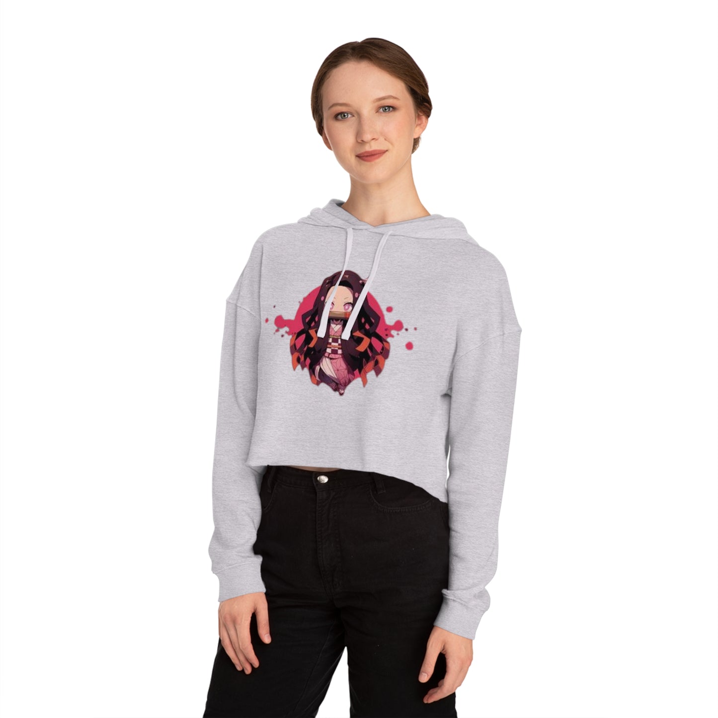 Cute Anime-Inspired Women's Cropped Hooded Sweatshirt - The Boring New