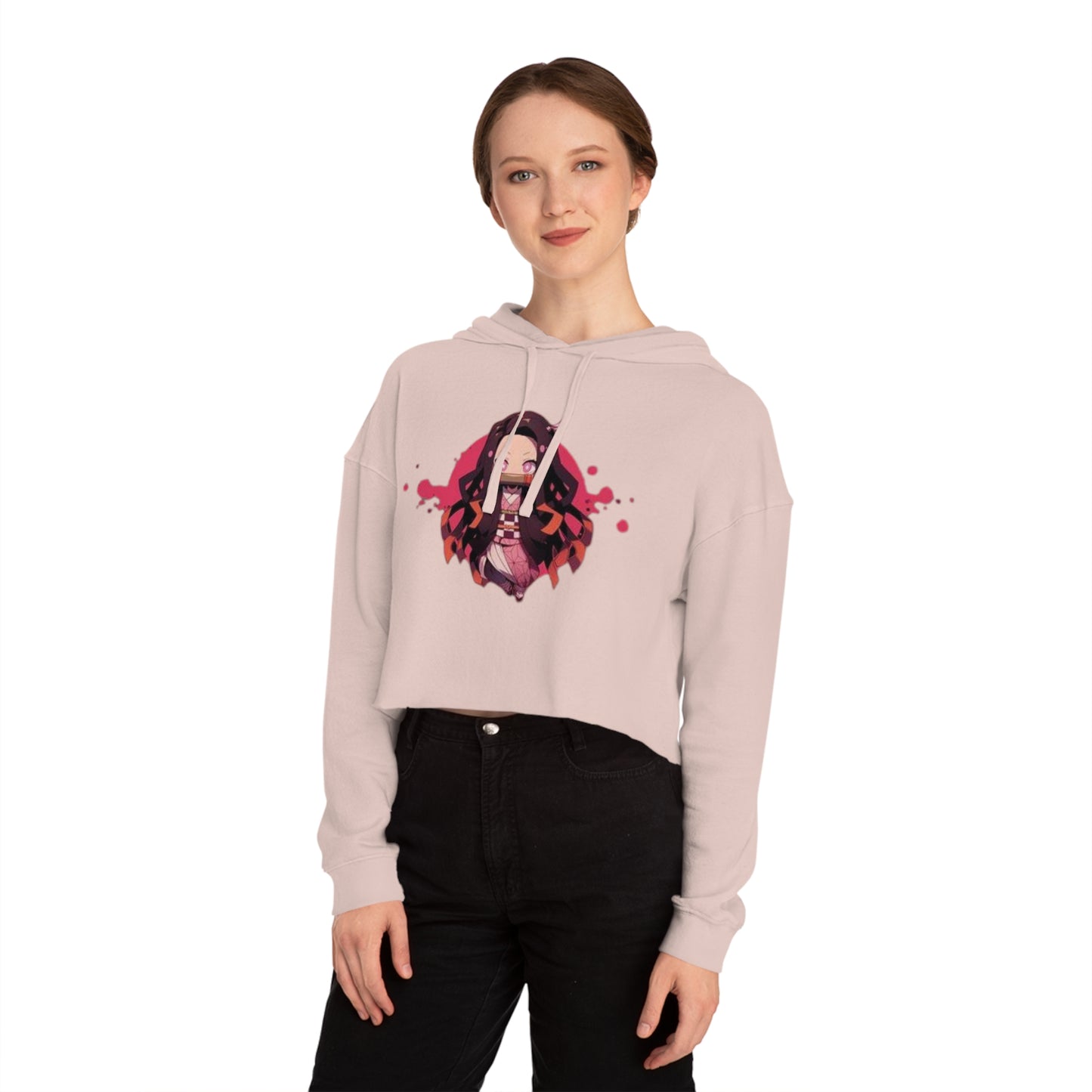 Cute Anime-Inspired Women's Cropped Hooded Sweatshirt - The Boring New