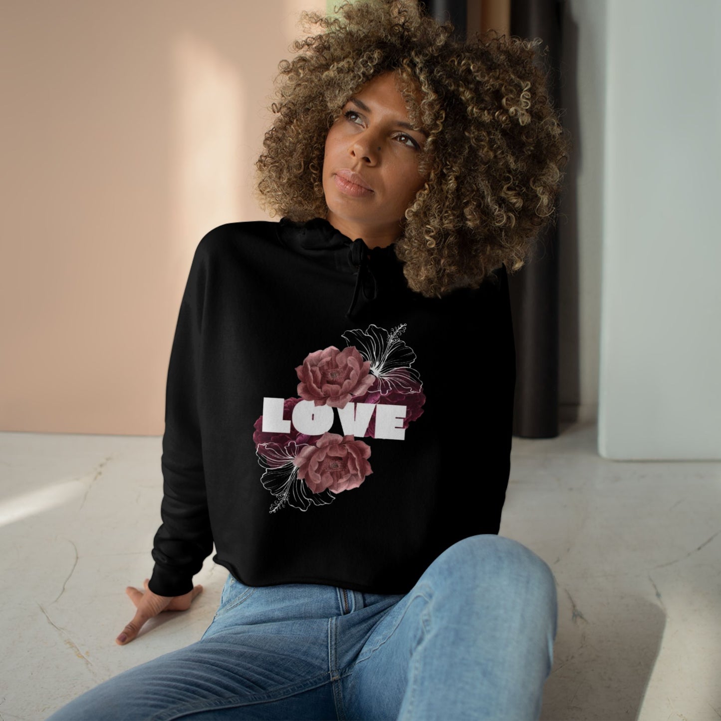 Floral Love Crop Hoodie for Trendy Comfort - The Boring New