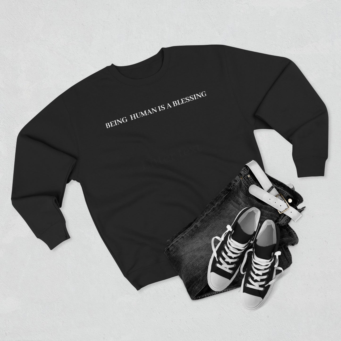 The Boring New Unisex Crewneck Sweatshirt - "Being Human is a Blessing"