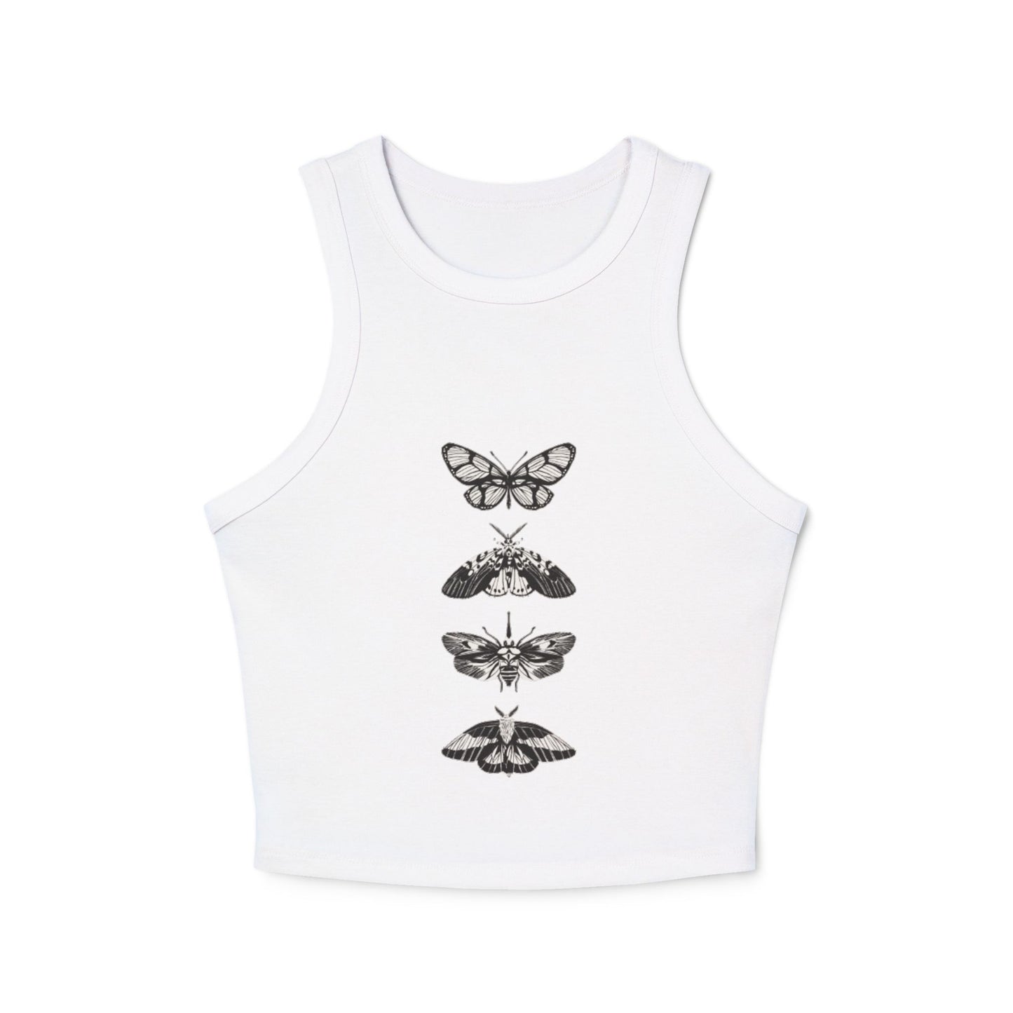Micro Rib Racer Tank Top with Vintage Butterfly Design - The Boring New