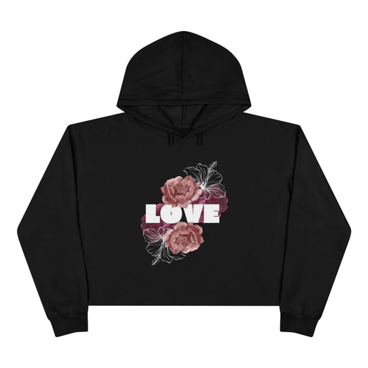 Floral Love Crop Hoodie for Trendy Comfort - The Boring New
