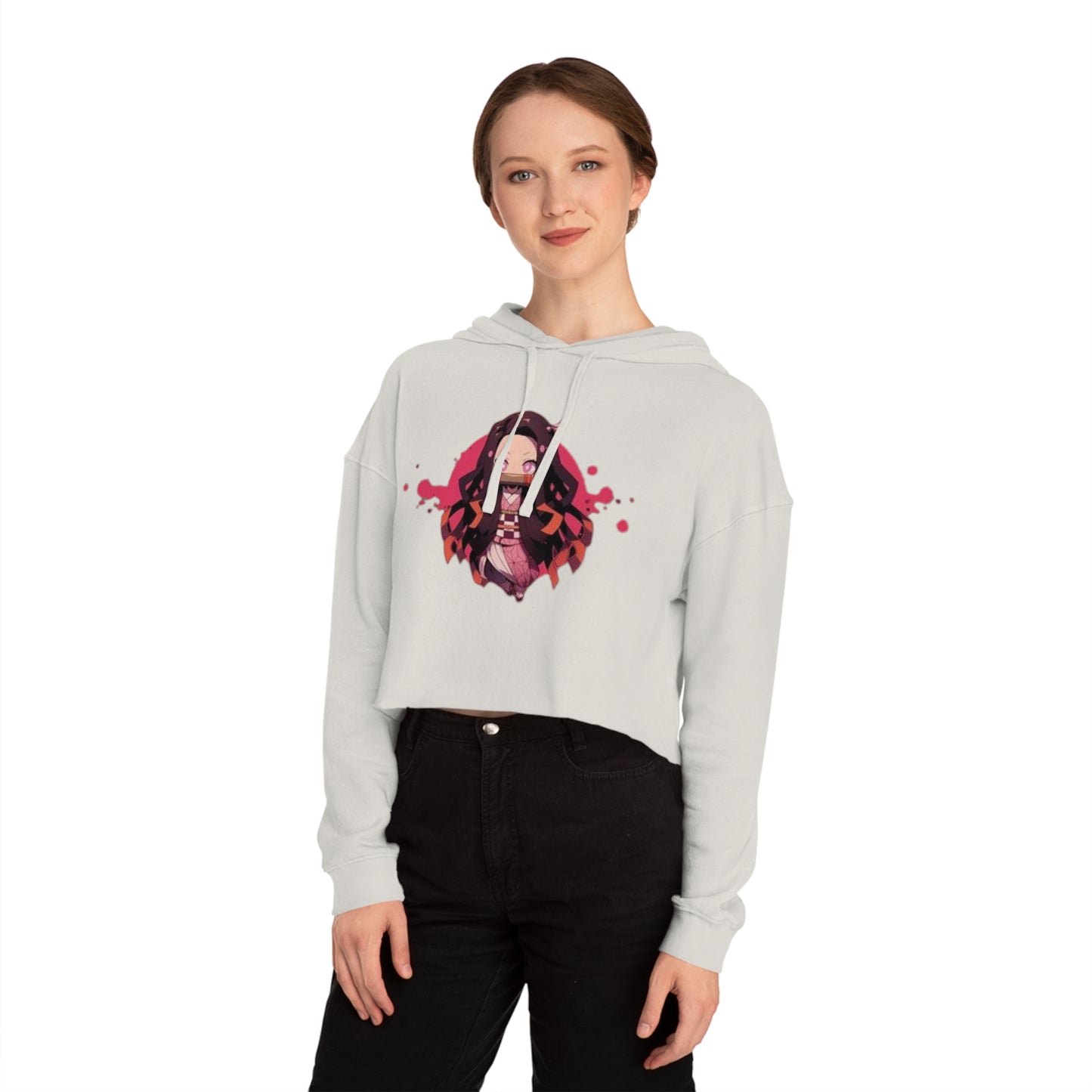 Cute Anime-Inspired Women's Cropped Hooded Sweatshirt - The Boring New